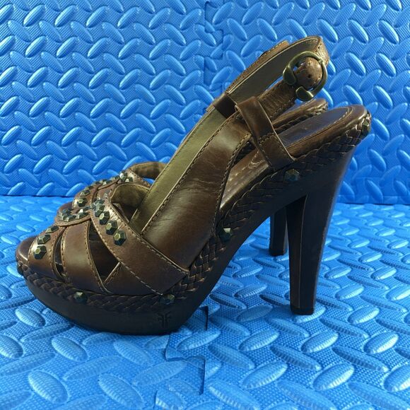 FRYE Women's Shoes Brown Leather Studded Platform High Heel Sandals Size 8 - Picture 5 of 14